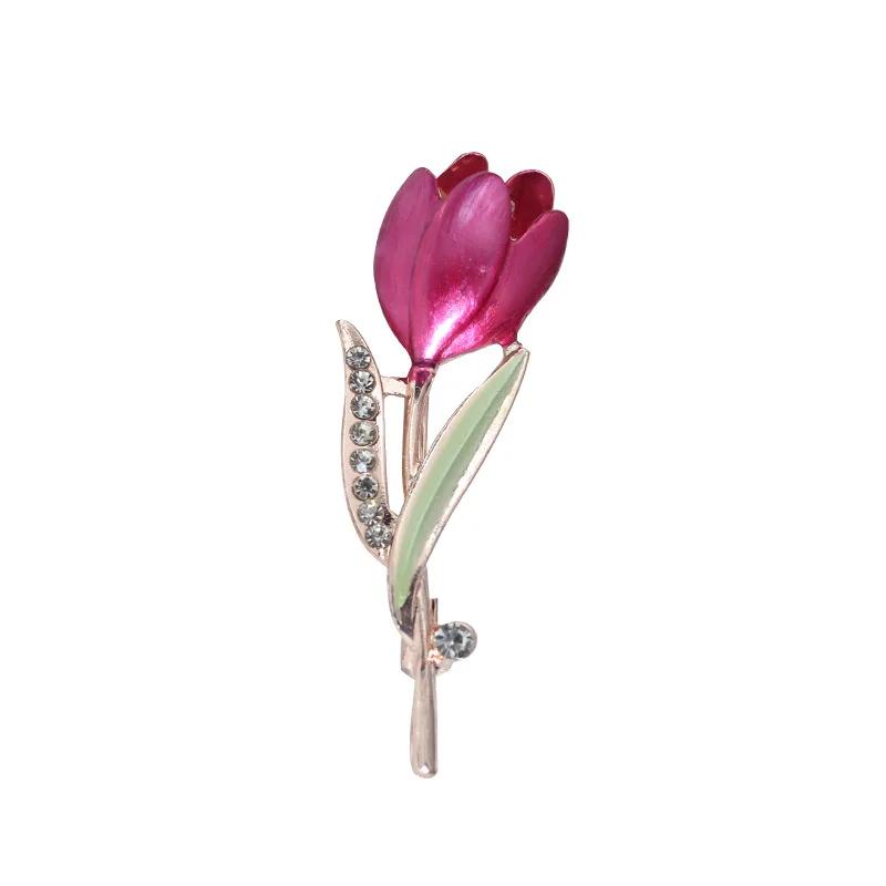 Elegant Tulip Rhinestone Brooch Dress Anti Slip High-end Pin Suit Fixed Brooch Women's High-quality Jewelry Clothing Accessories