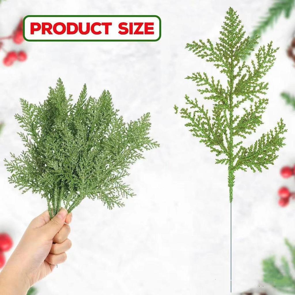 Rami di Pino Artificiale con Glitter Dorati - Ghirlanda di Natale in Plastica, Bouquet - Decorazioni Invernali per la Casa - Decorazione Festiva da Tavolo