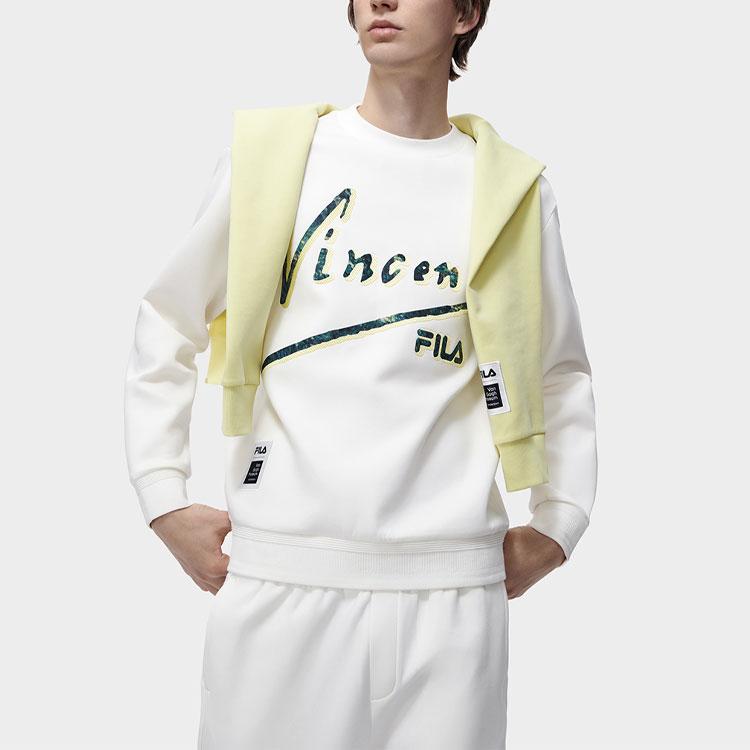 Fila Van Gogh Collaboration Letter Print Crew Neck Long Sleeve Sweatshirt Men Sweatshirt Cloud-Mushroom-White F11M318206F-WT