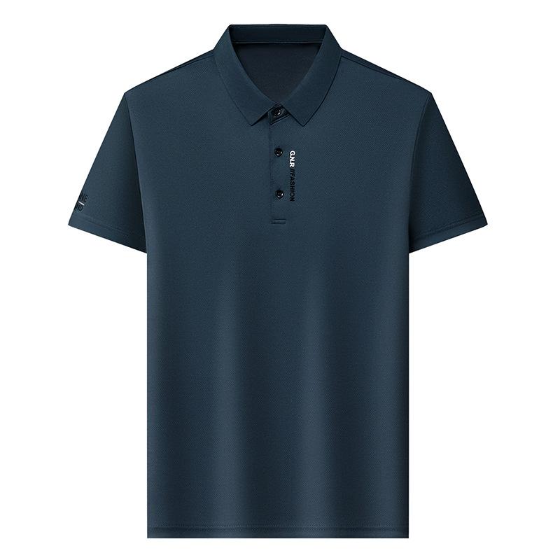 Jarní a letní polo tričko z ledového hedvábí, trendy tričko s krátkým rukávem pro muže, modrý límec, bezešvé, ležérní krátký rukáv