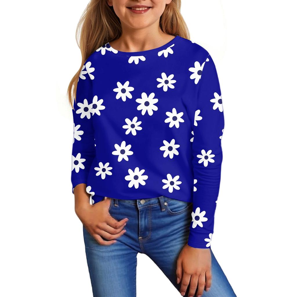 Kinder Langarmshirts Lässiges Print T-Shirt Rundhals Pullover Bluse