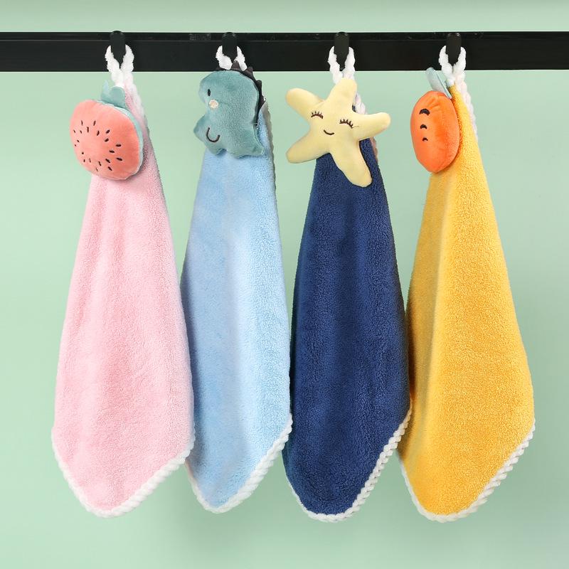 Children's Cartoon Coral Fleece Hand Towel - Absorbent, Wall-Mounted & Household Friendly