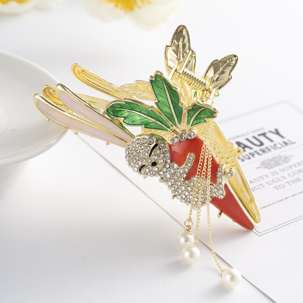 Kryształowa Królicza Marchewka Perłowy Chwost Pazur do Włosów Dla Kobiet Uroczy Krab Klips do Włosów Spinki Wsuwka Damskie Akcesoria do Włosów Kucyk