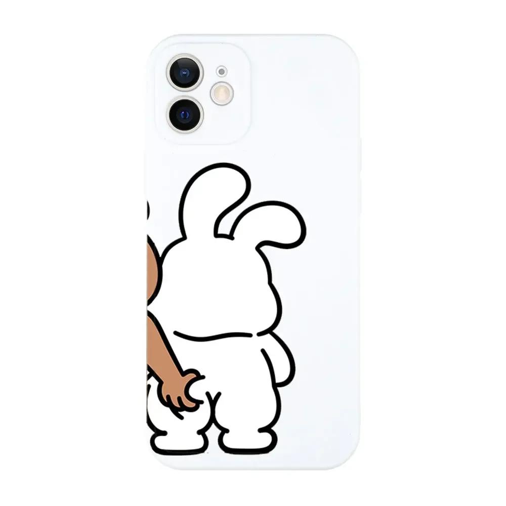 Funny Bunny Bear Couple Phone Case for IPhone 13 14 15 12 11 Pro Max Mini X XR XS MAX 7 8Plus SE2 Cute Animal Clear Paired Cover