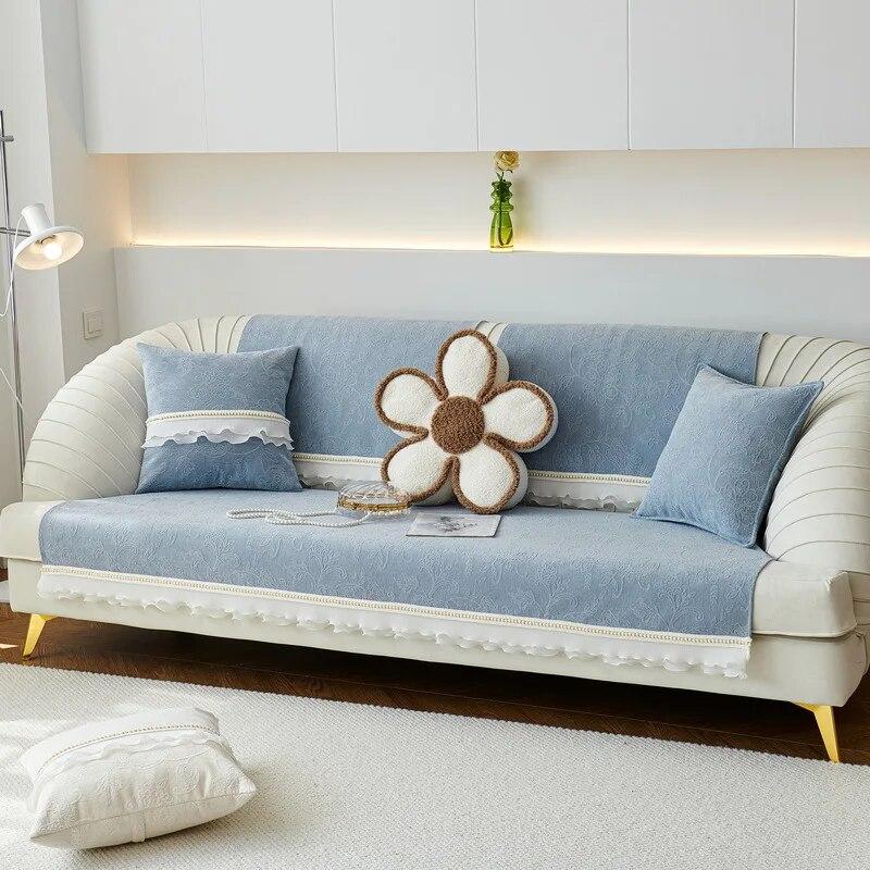Chenille  Lace Light Luxury Sofa Cover Anti-cat Scratch Solid Color Non-slip Sofa Cushion Cover Four Seasons Universal Couch Mat