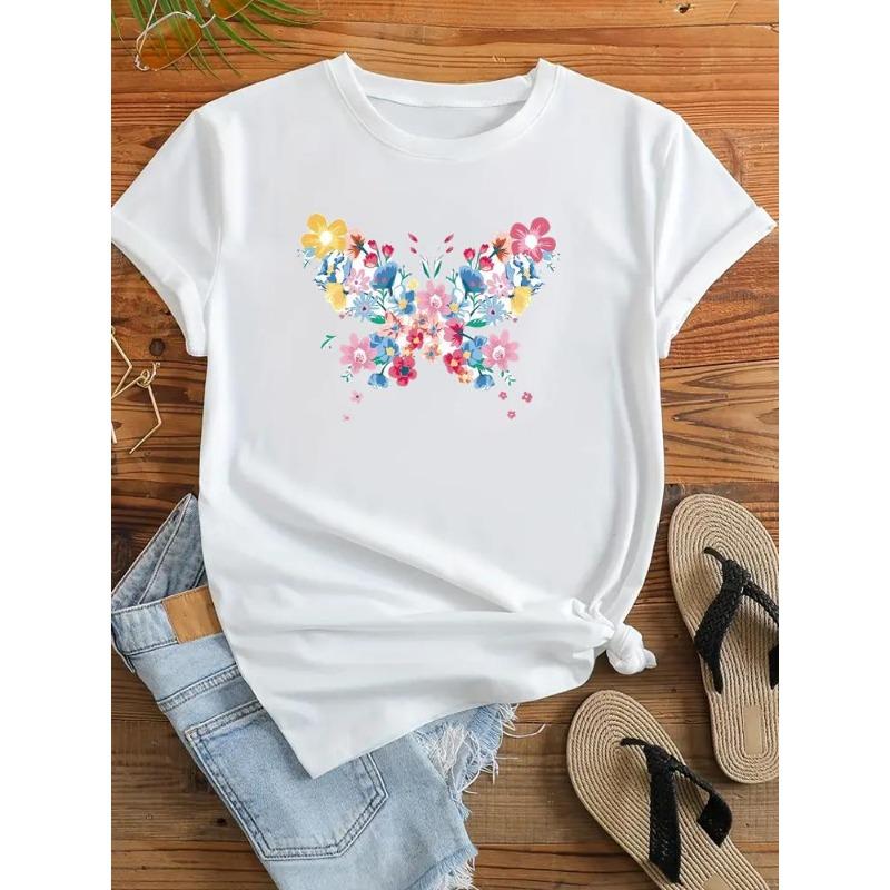 (European Size) 90s Clothing Casual Lovely Style Cute Trend Tshirt Women Short Sleeve Fashion Print Lady Tee Top Female Graphic T-shirts