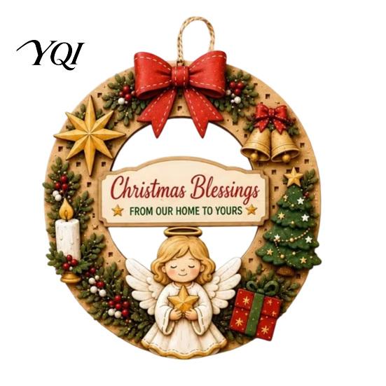 Christmas Party Wall Accents Interchangeable Wooden Wreath, 12 Pcs Front Door Plaque, DIY Decorative Wreath for Entrance Handmade Pattern Hanging