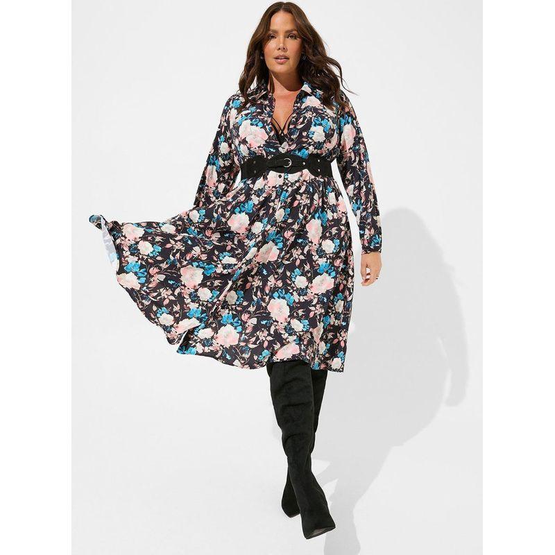 

Chubby Girl Crepe De Chine Long Sleeve Button Shirt Dress Picture Color 1