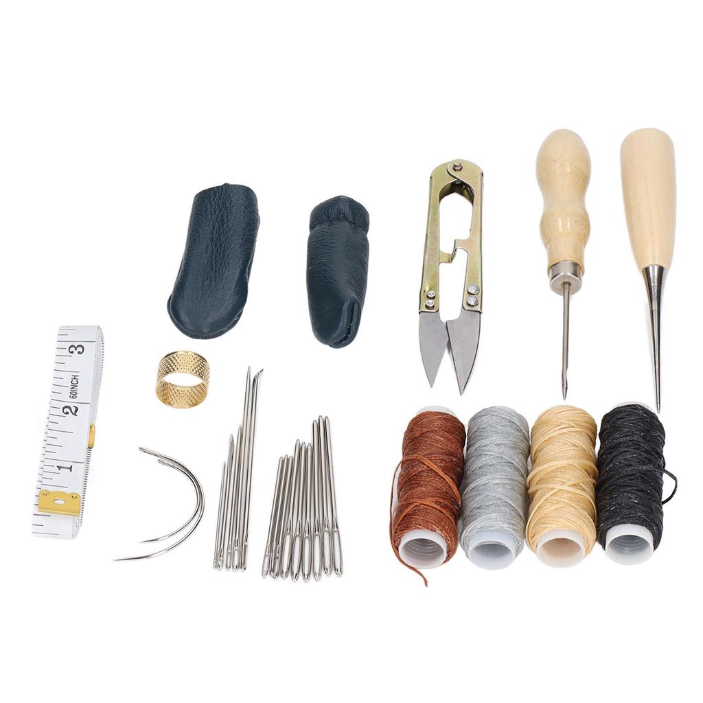 28Pcs Leather Working Tools Durable 2Pcs Awl 4Pcs Wax Threads 16Pcs Needles Leather Working Kit for Carpet Coat Mattress