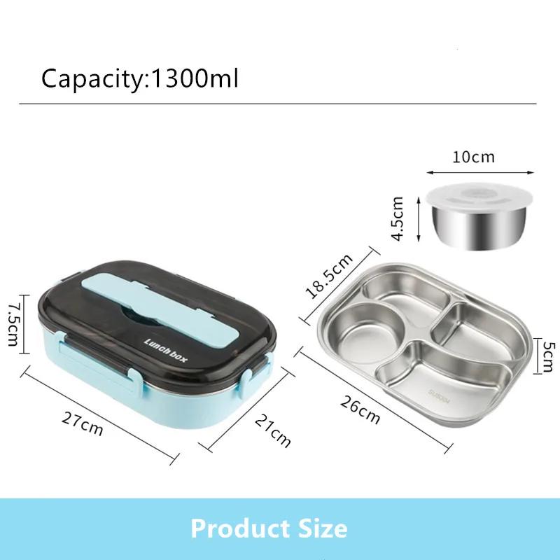 Leak-Proof Bento Box Dinnerware Set, 1300ml Food Container for Adult and Student, Stainless Steel 304, With Soup Bowl