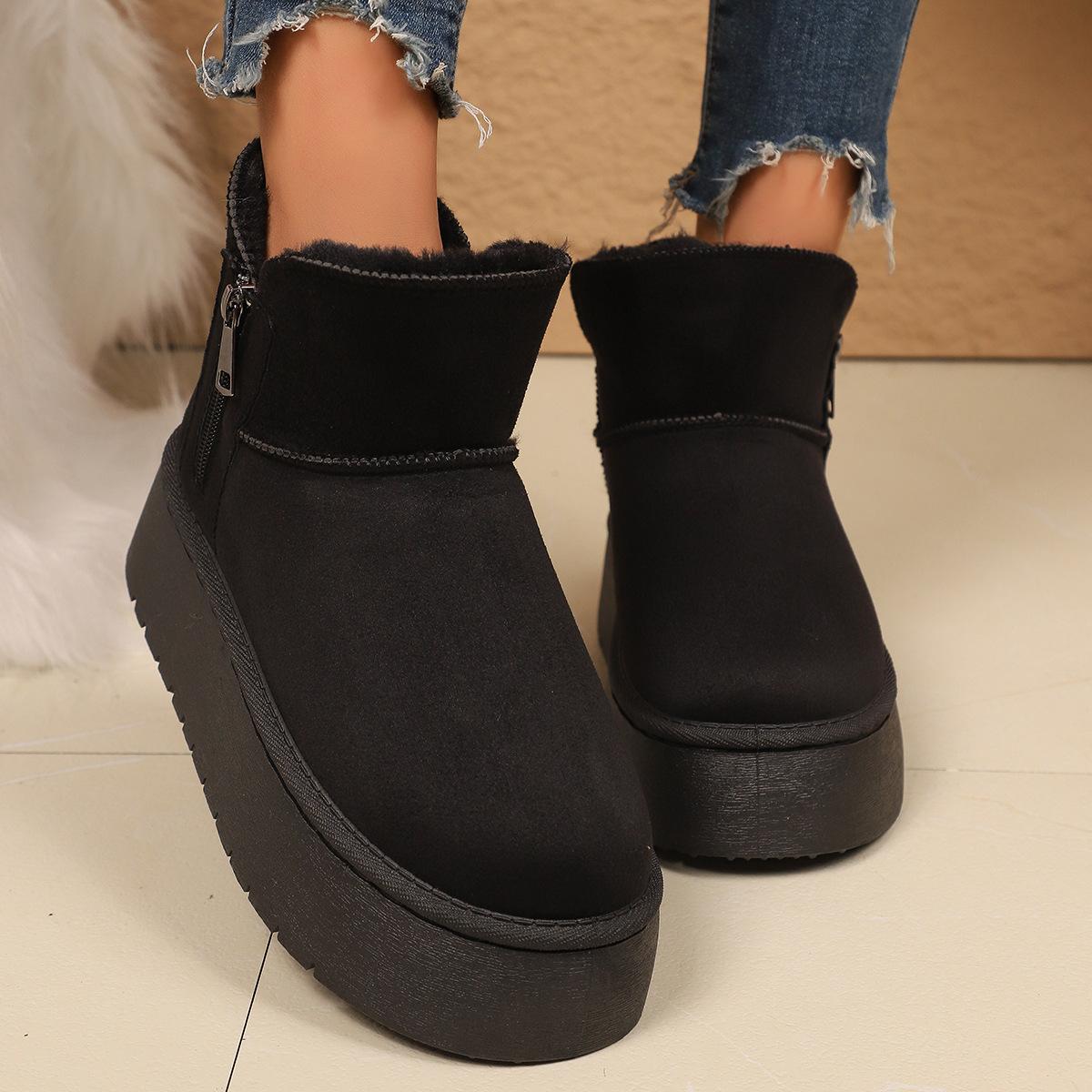 

Зимние ботинки на молнии сбоку Женские Новые Флисовые Утепленные Хлопковые Ботинки на Толстой Подошве Теплые Хлопковые Ботинки Короткие для Женщин Зима 2025 41 чёрный