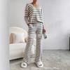 Cross-border Two-piece Set Women's 2025 Autumn New Fashion Casual Straight-leg Pants Temperament Loose V-neck Pit Strip Knitted Cover