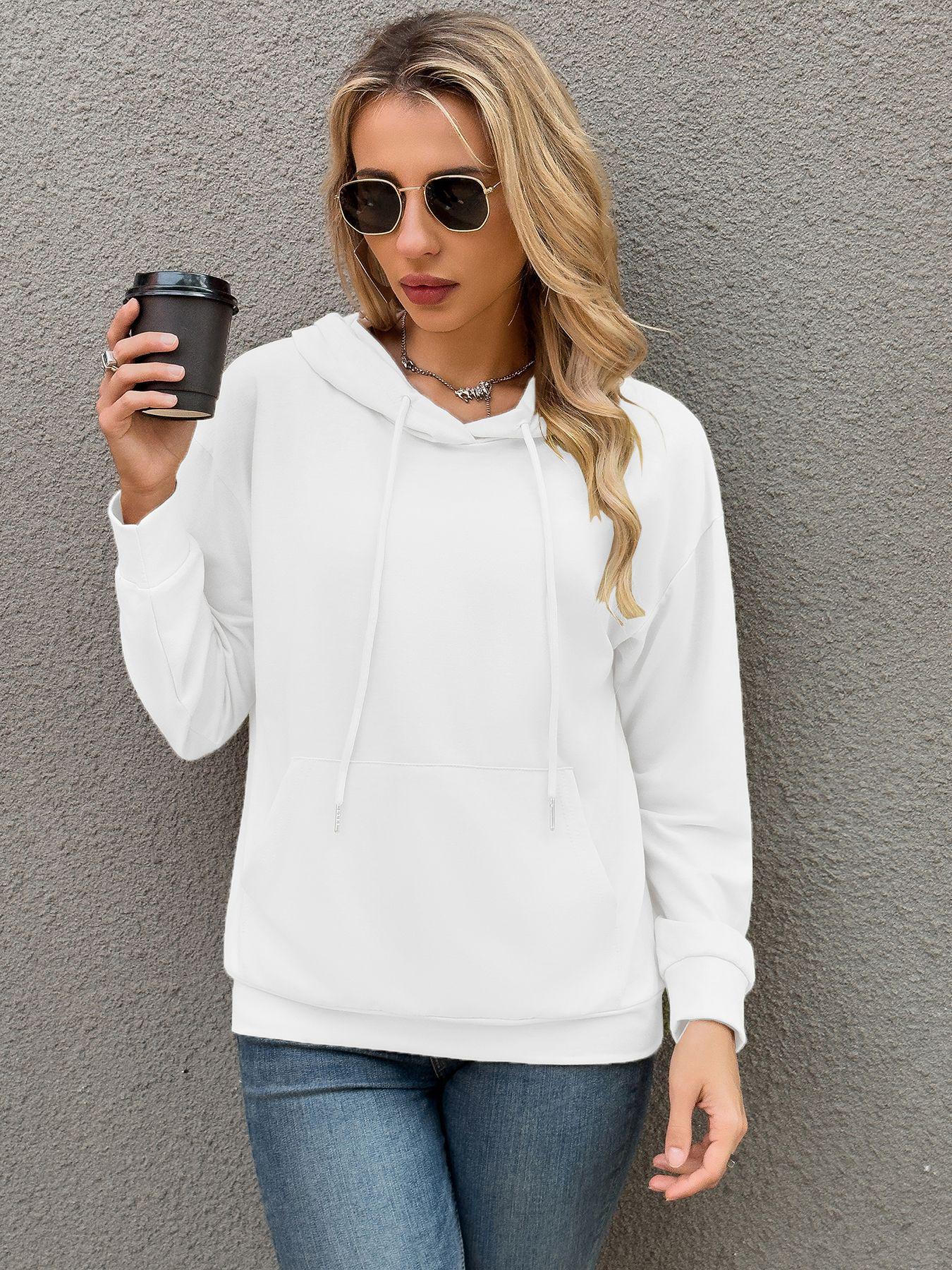 

Женский пуловер с капюшоном, однотонный, с карманами - Коллекция Осень/Зима 2023 S белый