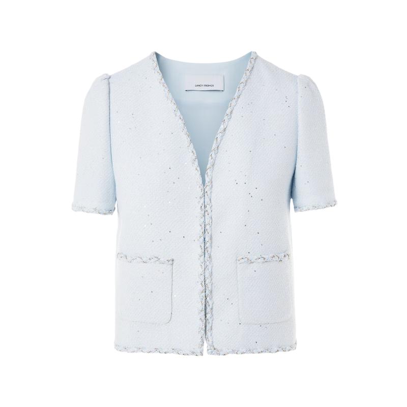 Elegant Puff Sleeve V-Neck Short Cardigan M