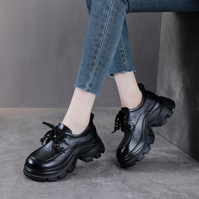 Retro Einzelschuh Damen Dicke Sohle Lässige Loafer Frühling und Herbst Neue Britische Stil Leder Schuhe
