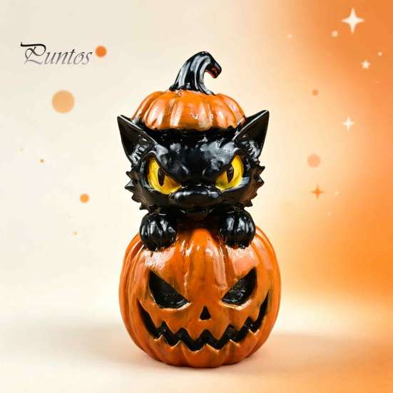 Creative Gift for Halloween Lovers Black Cat & Pumpkin Resin Ornaments, Cute Desktop Figurines, Artistic Craft Collectibles Cartoon And Statue