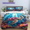 Colorful Sea Turtle Pattern Bedding Set Quilt Cover Pillowcase Home Decor Gift (1 * Duvet Cover + 2 * Pillowcase, Without Core)