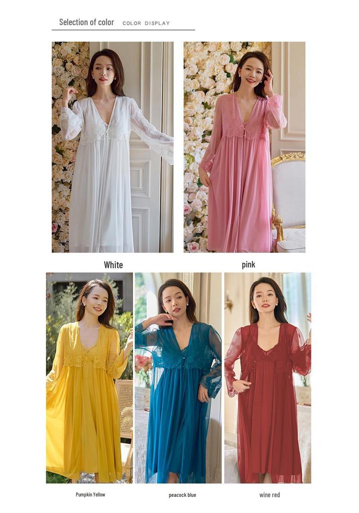 Women's Retro Princess Lace Camisole Dress with Built-in Bra - Spring/Summer Nylon Mesh Pajamas