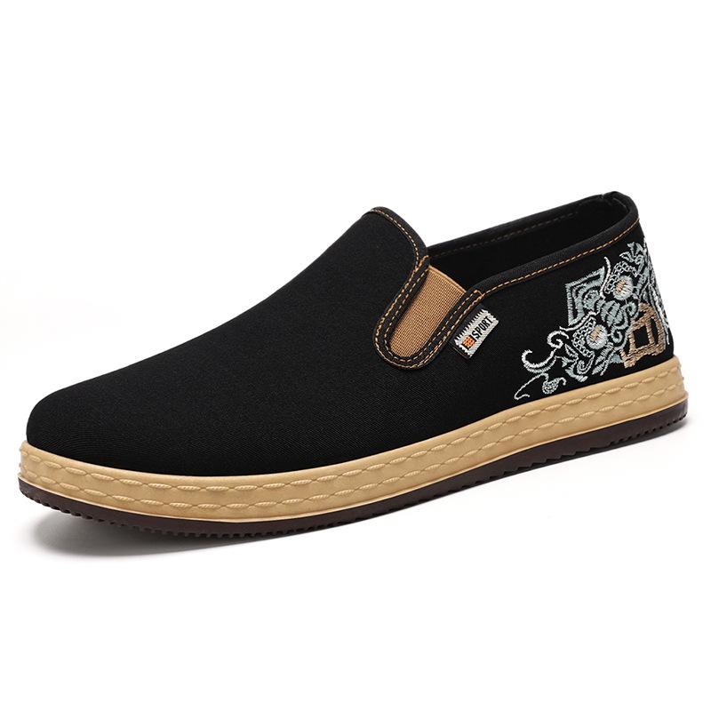 

Мужская обувь, новые вышитые парусиновые туфли в национальном стиле, одинарные туфли с коротким носком в национальном стиле, повседневные туфли с одной педалью из старой пекинской ткани 44
