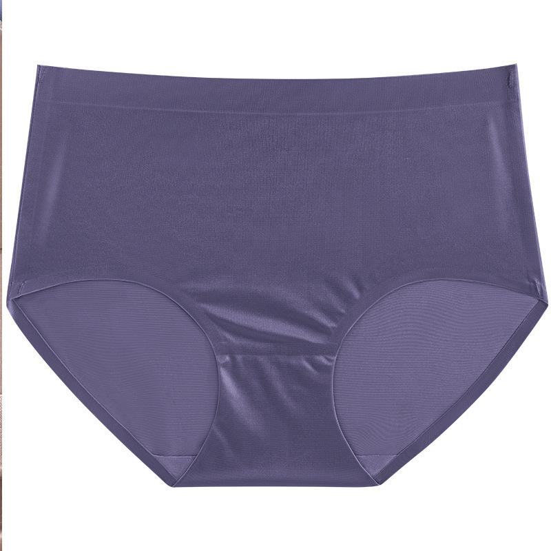 Plus Size Ladies Summer Thin Shiny Bread Hip No Trace Ice Silk Breathable High Waisted Briefs