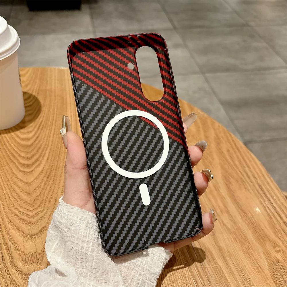 Carbon Fiber Kevlar Texture Magsafe Phone Case for Samsung Galaxy S25 S24 Plus S23 S22 S26 Ultra A56 A16 A55 A57 A17 Cover