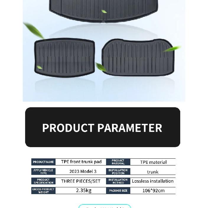 For Tesla 2024-25 Model3 Highland 3 Rear Trunk Mat TPE Car Pads Waterproof Protective Trunk Mats Upper Layer of Trunk Cushion