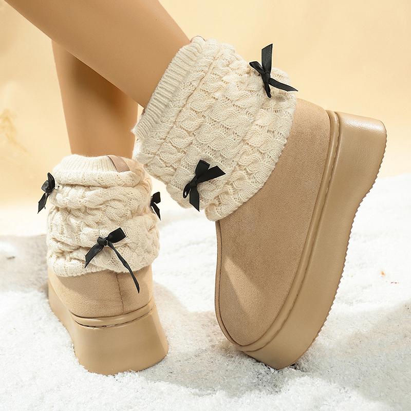 Fashion Cute Thickened Plush Warm Snow Boots for Women 2025 Winter Thick Sole Non Slip Cotton Shoes Woman Bow Decor Platform Ankle Boots