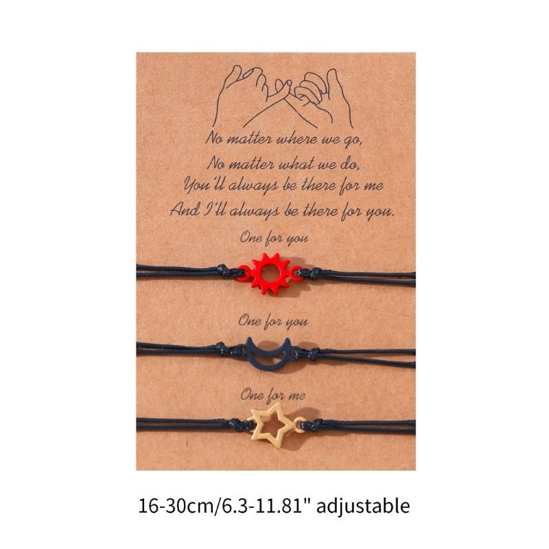 3 st Mode Sol, Måne och Stjärna Vävda Armband Handgjorda Snöre Relationsarmband Justerbara Vänskapsarmband