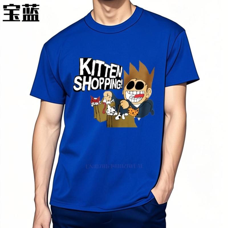 Eddsworld Kitten Shopping Graphic T-Shirt Men's Black Cotton Tee Fashion Casual Streetwear Summer New Top