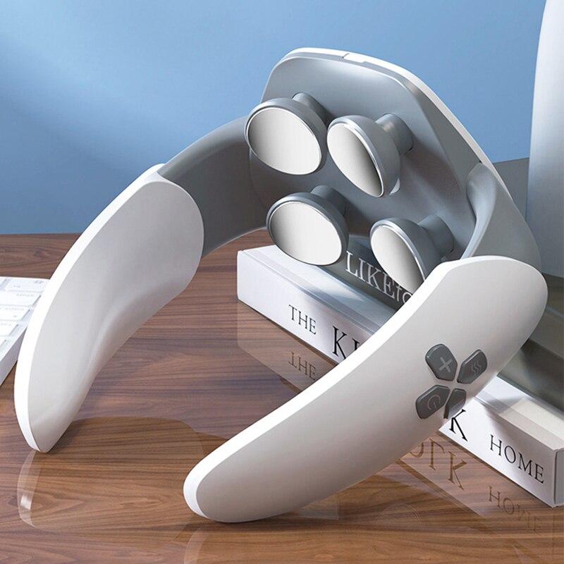 

Интеллектуальный инструмент для массажа шеи, инструмент для импульсной нагревательной терапии, горячий компресс для защиты шеи, 4 массажные головки белый