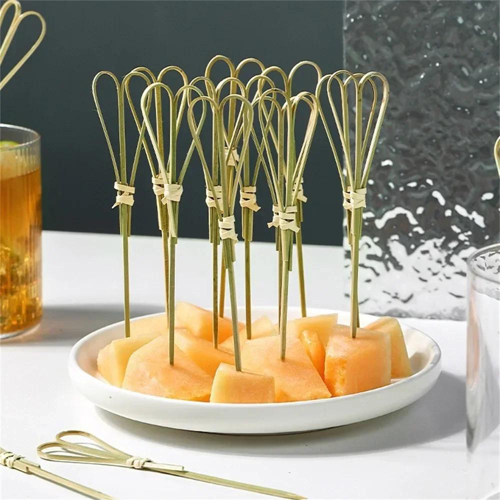 12cm Praktische Einweg-Bambusgabeln Party-Buffet Fruchtspieße Desserts Cocktail-Dekoration Hochzeitsfeier-Zubehör 100 Stück