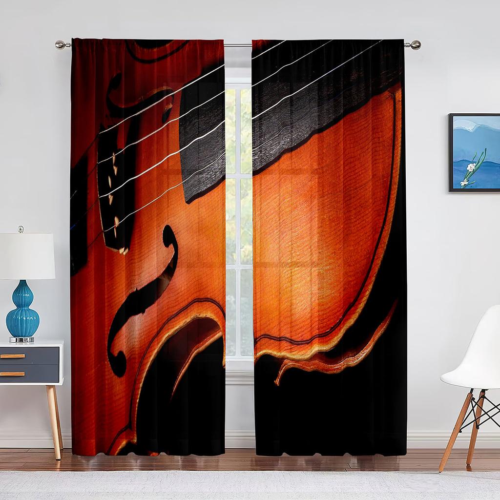 Röd Ros Blommig Kaffe Violin Skir Voile Gardin för Vardagsrum för Fönsterpersienner Sovrum Draperi Kök Hall Tyllgardiner