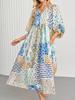 European and American explosive bohemian lantern sleeves fashion printing big pendulum long dress