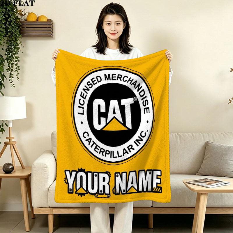 1PC Cat Construction Gear Custom Name Patterned Flannel Blanket Suitable For All Seasons for Home Decor Warmth and Comfort Gifts Holiday Gift