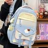 Simple Color Blocked Letter Print Student Backpack With Plush Pendant For Daily Use
