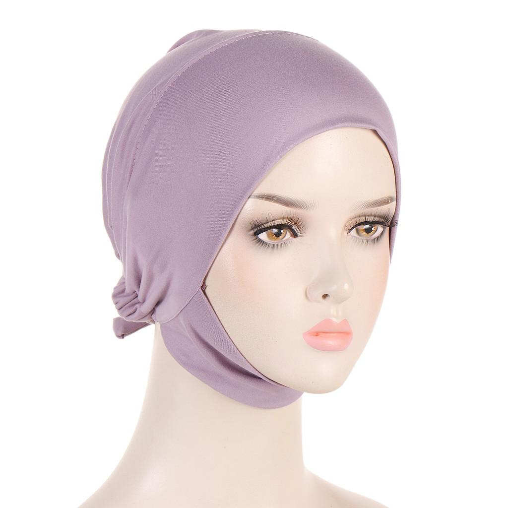 

Modern Knit Beanie Hat With Multicolor Elastic Band And Hidden Head Wrap LeatherPurple