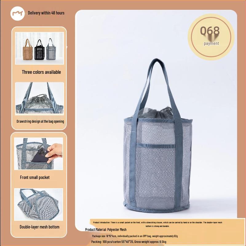 Large Capacity Portable Mesh Beach Bag with Multi-Pockets