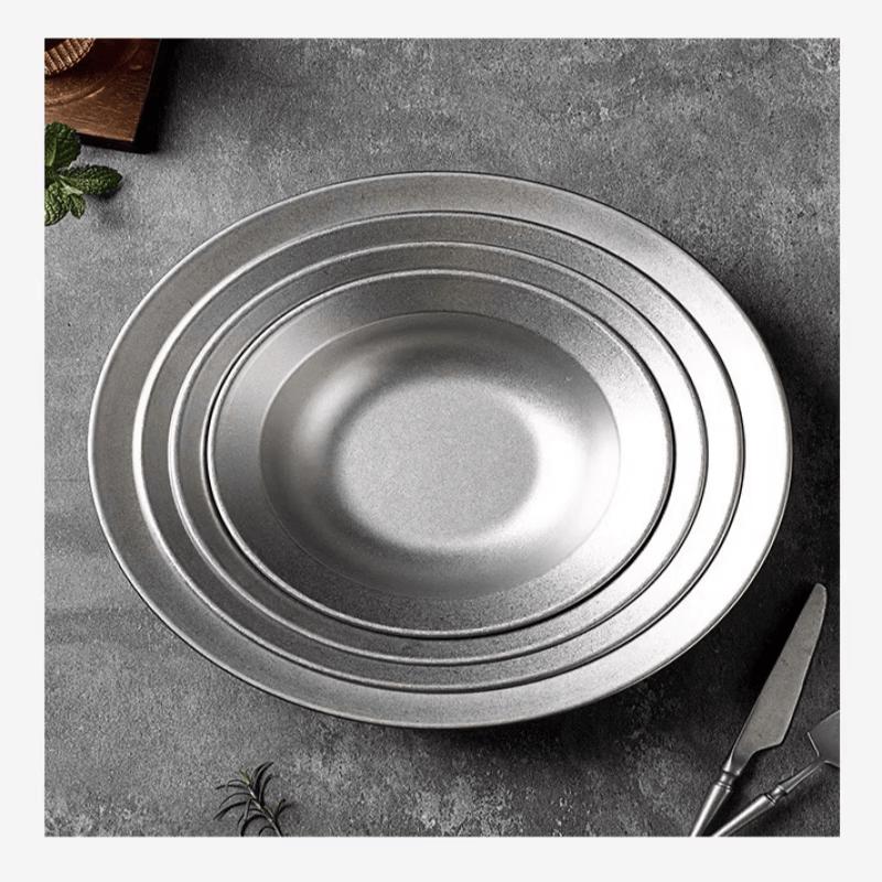 ZISIZ 30cm Retro Distressed Stainless Steel Pasta Bowl