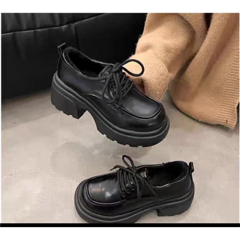 

Small Leather Shoes Women s Spring and Autumn 2025 New Platform High-heeled British Style Single Shoes Black Lace-up Versatile JK Loafers 35