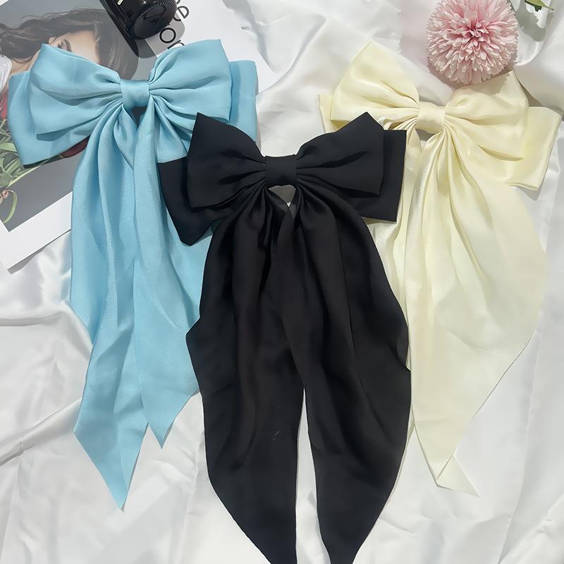 3er Set Einfarbige Satinband Schleifen Haarnadeln Haarspangen Haaraccessoires für Damen Mädchen Trendiger Koreanischer Kopfschmuck