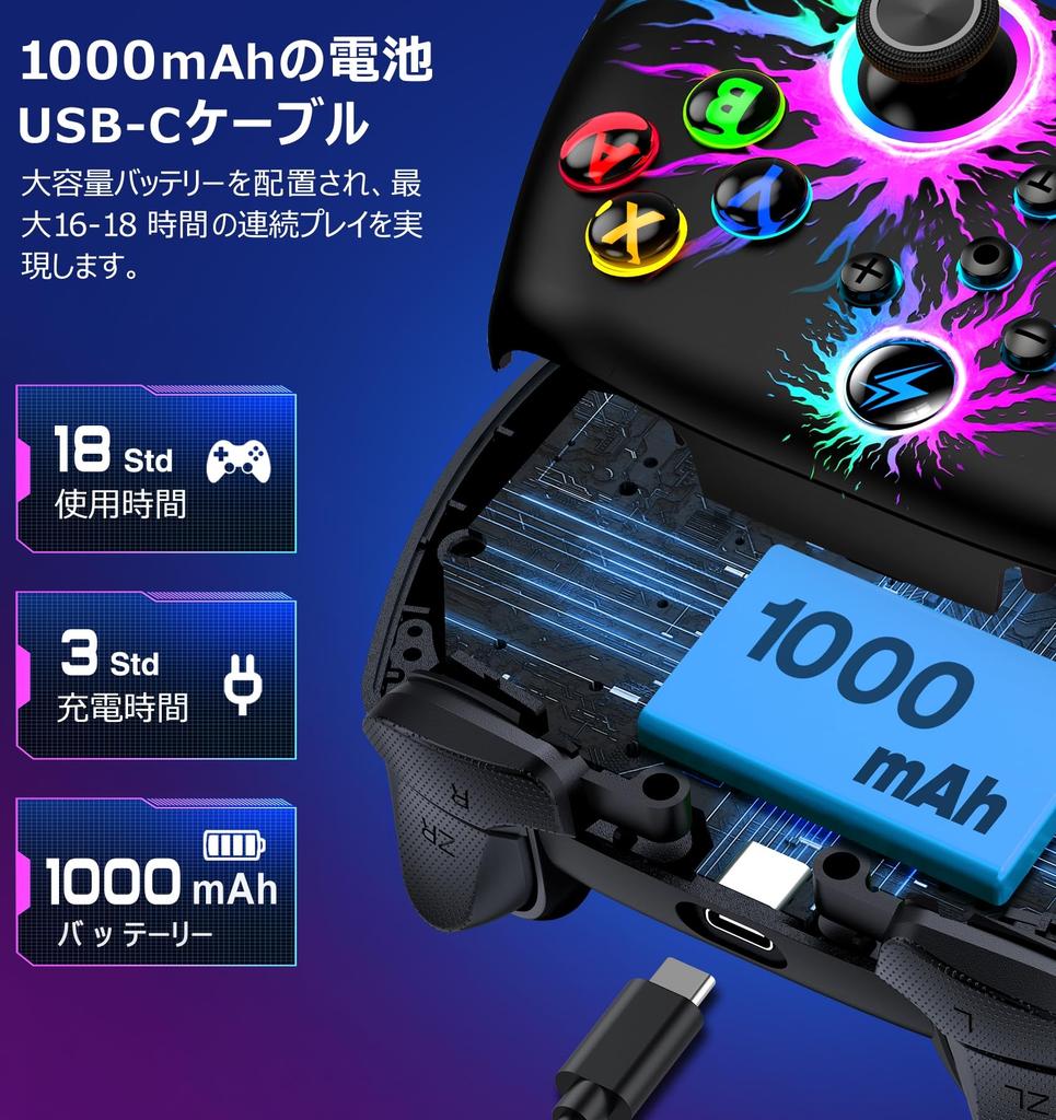 Switch LED Light Macro Bluetooth 16 Hours of 1000mAh Gyro HD Compatible with Controller, 9-Color Switch, Function, Connection, Use, High-Capacity