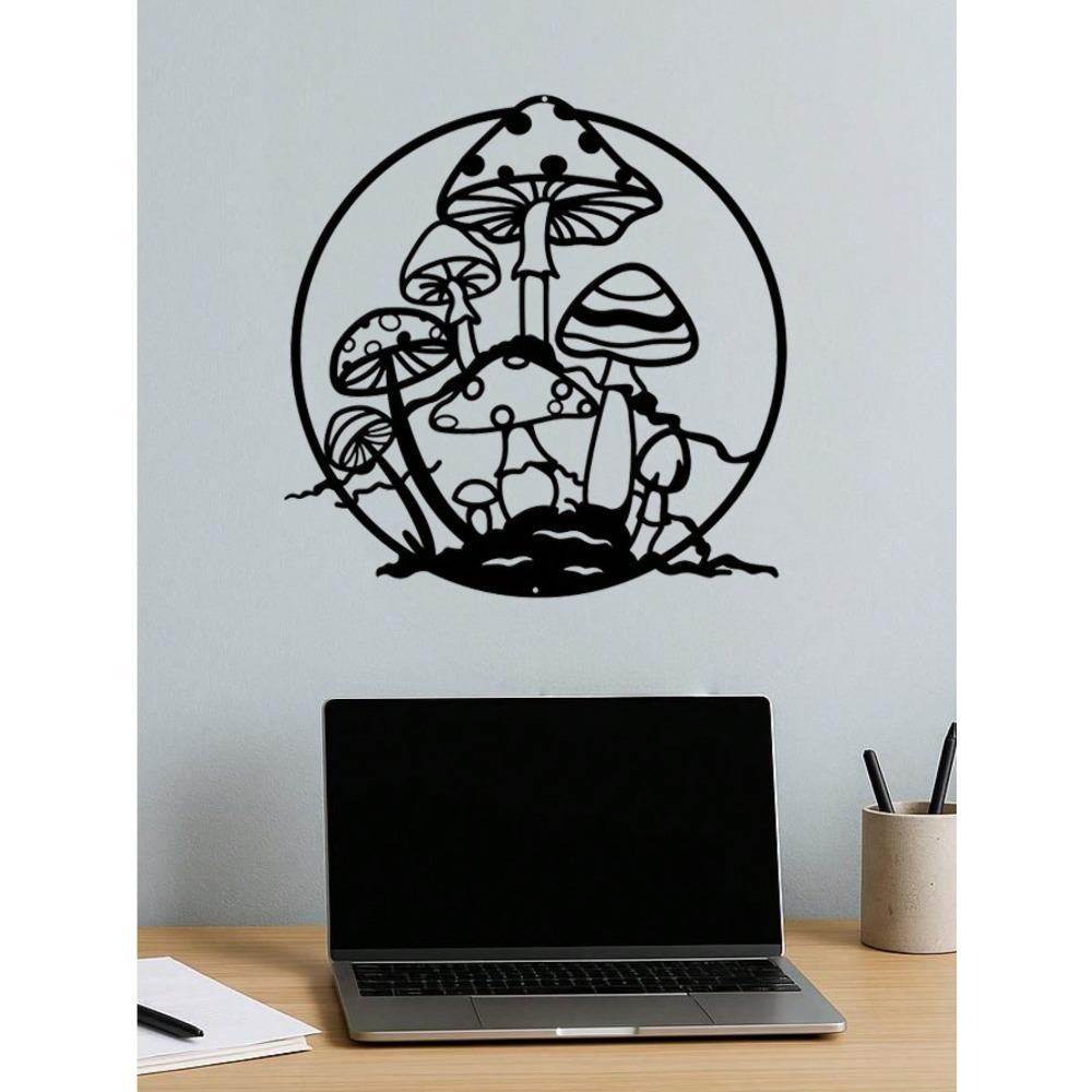 Round Iron Wall Decor with Black Floral Design for Living Room Bedroom Home Decoration Gift