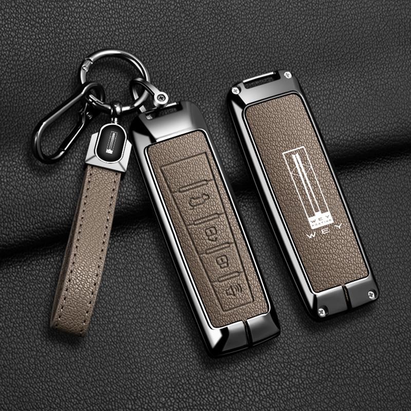 Alloy Genuine Leather Auto Key Fob Cover Case Fit For Great Wall Wey Coffee 01 02 Tank 300 Vv5 Vv6 Vv7 A1 A3 A4 A5 A7 A8 Protector Key Ring