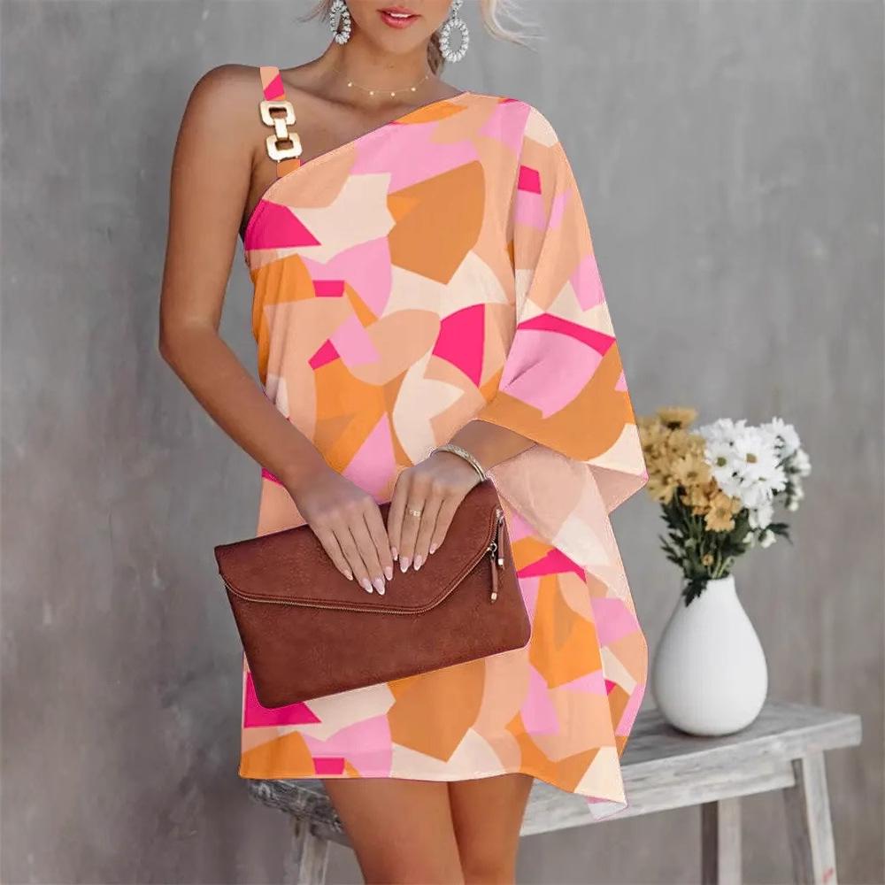 Batwing Sleeve Off-Shoulder Metal Strap Women's Dress