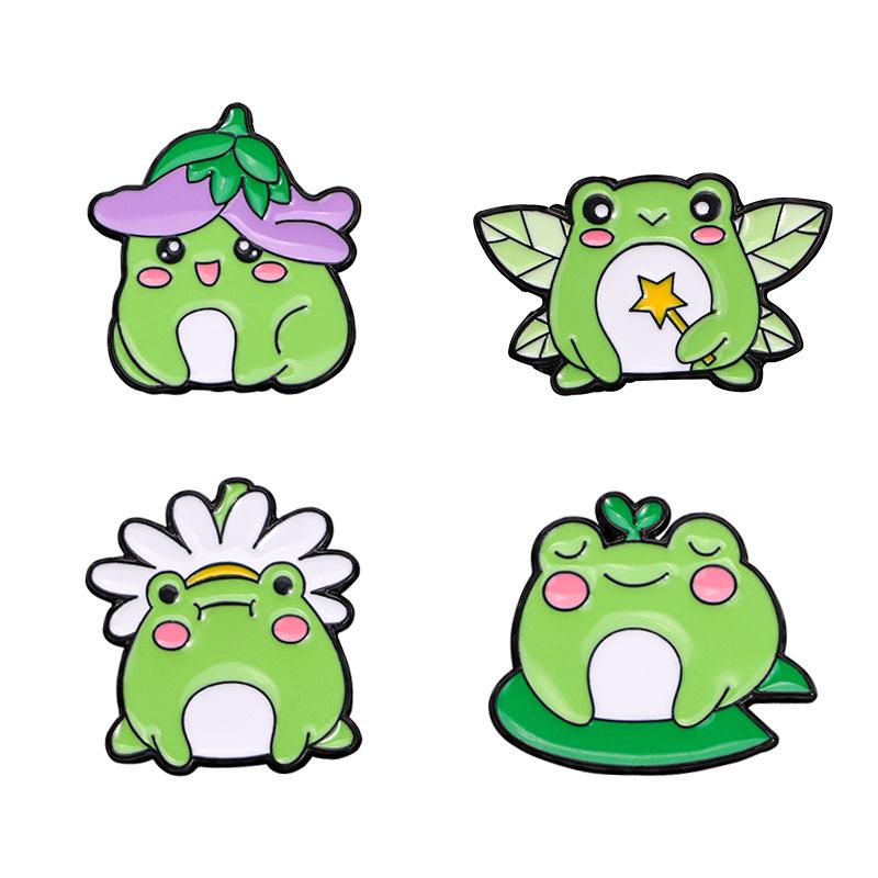 1pc Cartoon creative silly and cute little frog brooch jewelry creative green leaf frog shape drip oil badge