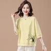 Women's Casual Floral Print Sweatshirt Half Sleeve Crew Neck Loose Pullover Top