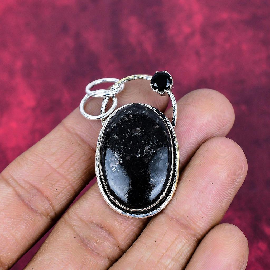 Nuummite & Black Spinel Pendant, 925 Sterling Silver Pendant Jewelry. Gift For Women Handmade Pendant Gemstone Jewelry