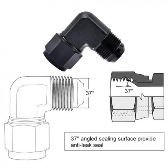 1-2PC AN12 Female to 12AN Male 90 Degree Flare Swivel Hose Fitting Adapter Black