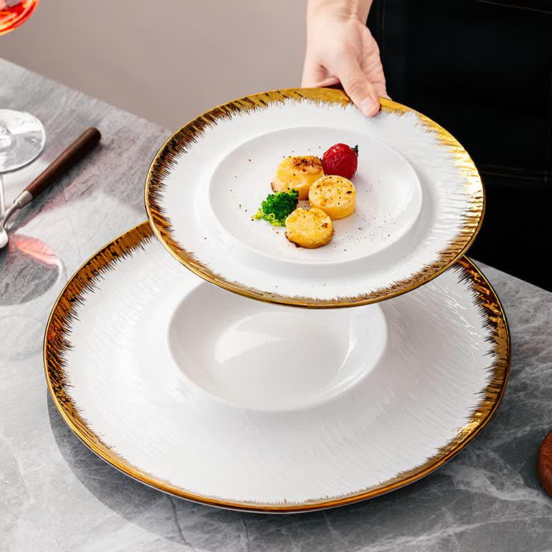 Dairuien Chinese Style White Gold Plated Ceramic Dinner Plates
