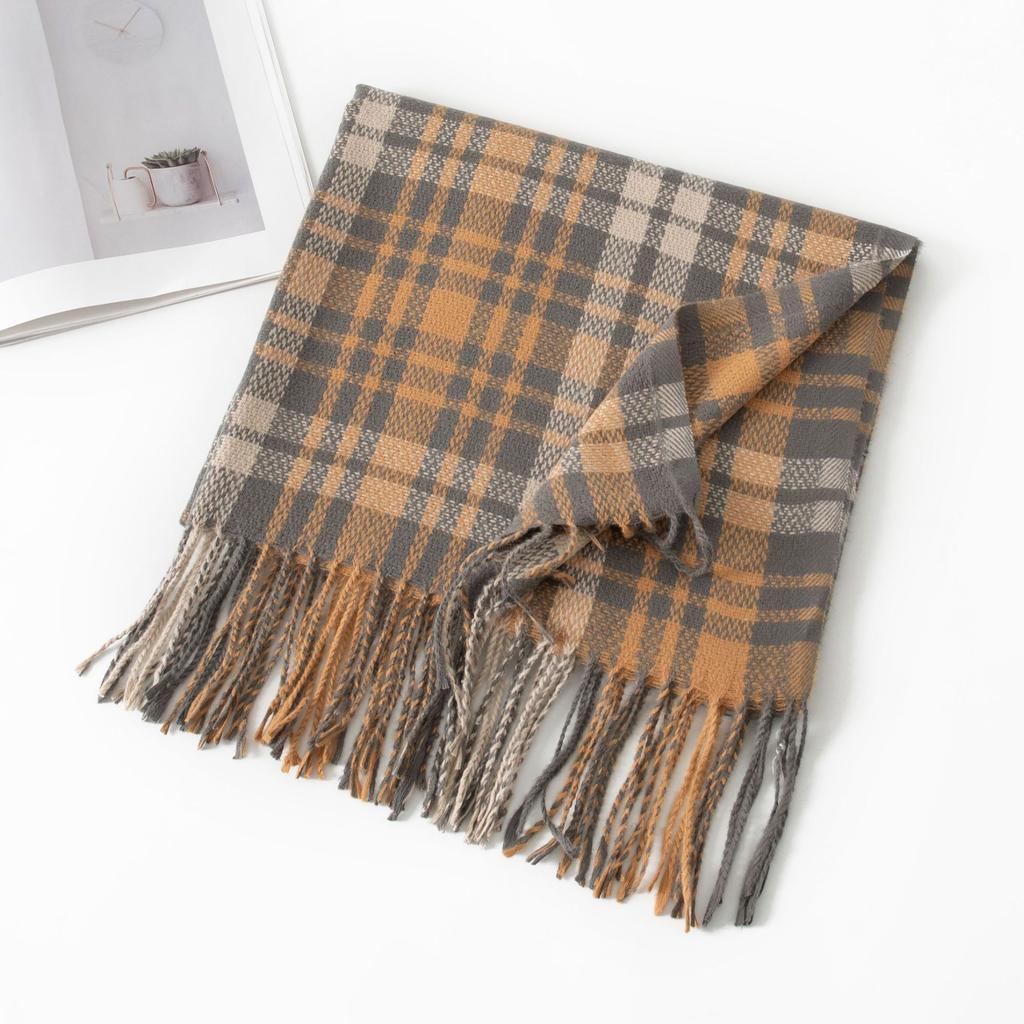 New sweet warm imitation cashmere scarf plaid student couple winter thickened warm scarf